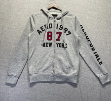 Aeropostale Hoodie Womens S Heather Gray Fleece Lined Graphic Aero 1987 Full Zip