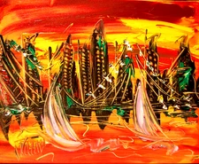 CITYSCAPE    Modern Abstract   Original Oil Painting  IMPRESSIONIST TF87E