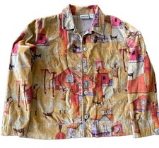 Chico's Design Womens Jacket Size 1 Abstract Village Art Print Button Front
