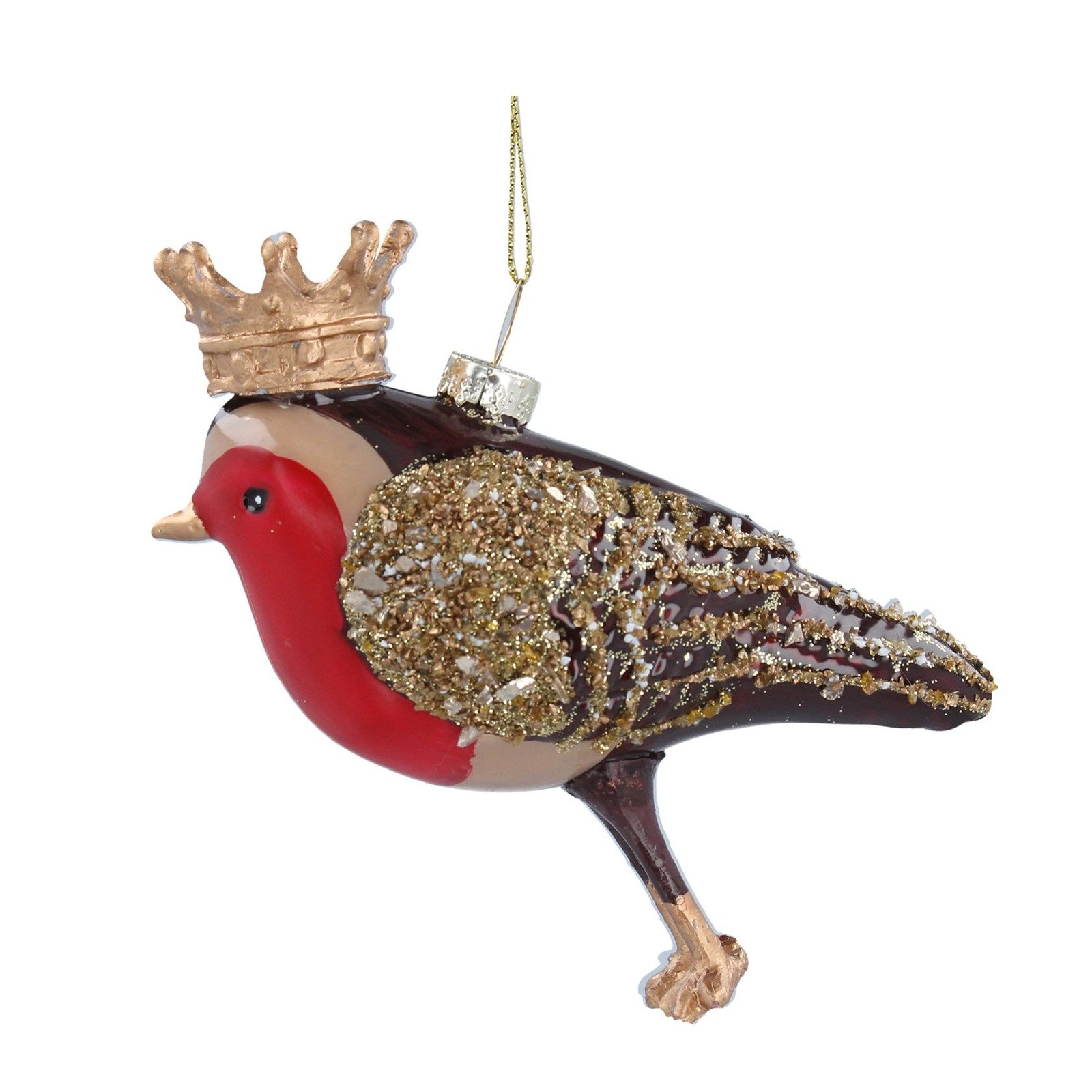 Robin With Crown Christmas Tree Glass Decoration - Gisela Graham