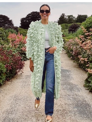 Zara Textured Floral Petal Coat Mint Pastel Green Size S 3920/282 New - Picture 2 of 5