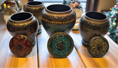 Weihnachtsgeschenk Handarbeit Holz Nakshi Kunst Aufbewahrungsbox Vintage Glas mit Deckel