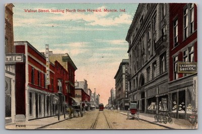 Walnut St  Looking North Howard Muncie Indiana IN 1913 Db Postcard