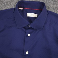 Eton Dress Cambridge Shirt Mens Large 16.5-36 Navy Dot Jacquard Contemporary