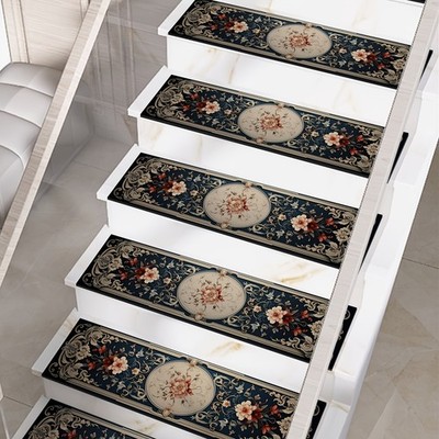 High-End Retro Printed Staircase Mat Non-Slip, High-Quality Diatom Mud Materia
