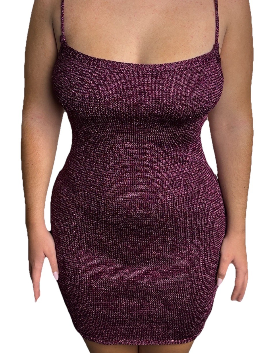 MNG Mango Lurex Cross Back Mini Dress Womens 4 Metallic Pink thumbnail 2