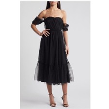 Lulus Divine Dreamer Off the Shoulder Tiered Midi Dress, Black, XL, NWT