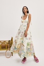 Alemais linen printed halter dress