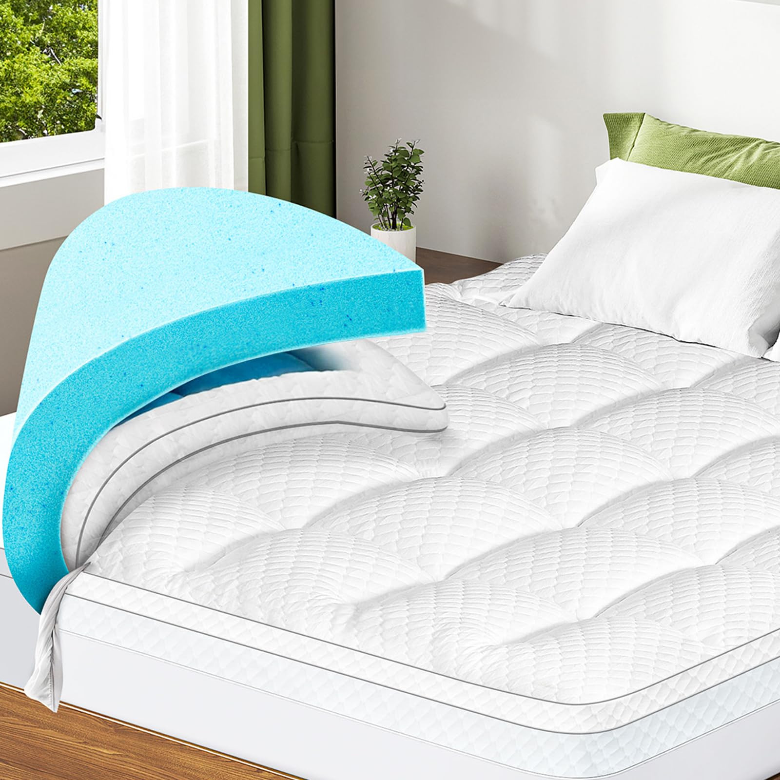 Dual Layer 3 Inch Memory Foam Mattress Topper Queen Size, 2 Inch Cooling Gel ...