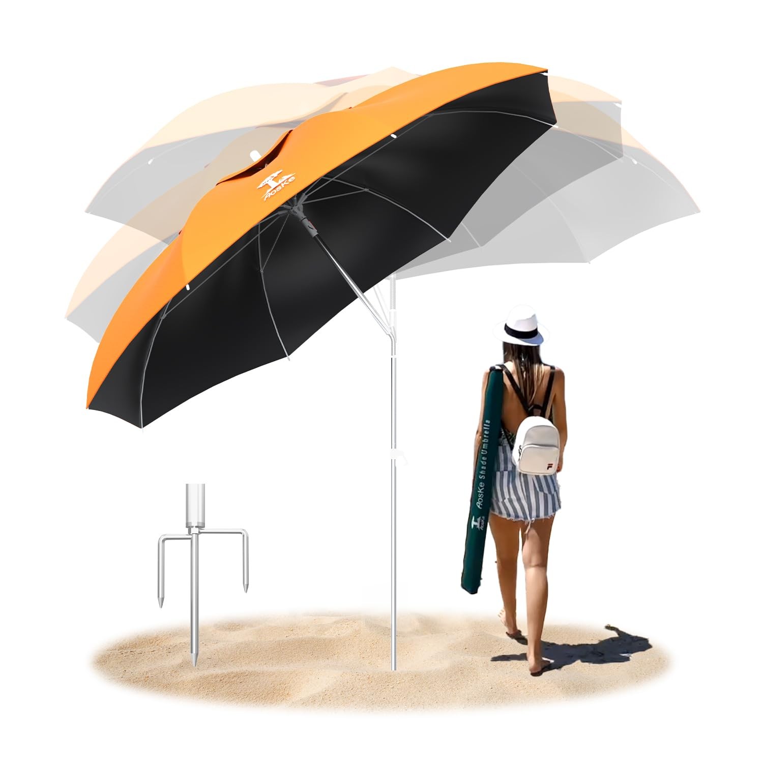 7ft Beach Umbrella, Portable Wind Beach Umbrellas for Sand w