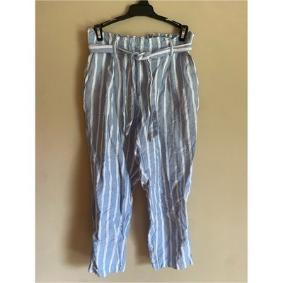 LOFT Blue and White Striped Paperbag Waist Pants