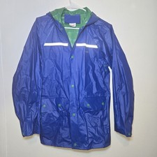 NWOT Youth Large Stearns PVC Hooded Rain Jacket Royal Blue Reflective Boating