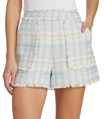 NWT- Cinq à Sept 'Allen' Boxweave Tweed Shorts, Skylight Blue Multi - Size 12