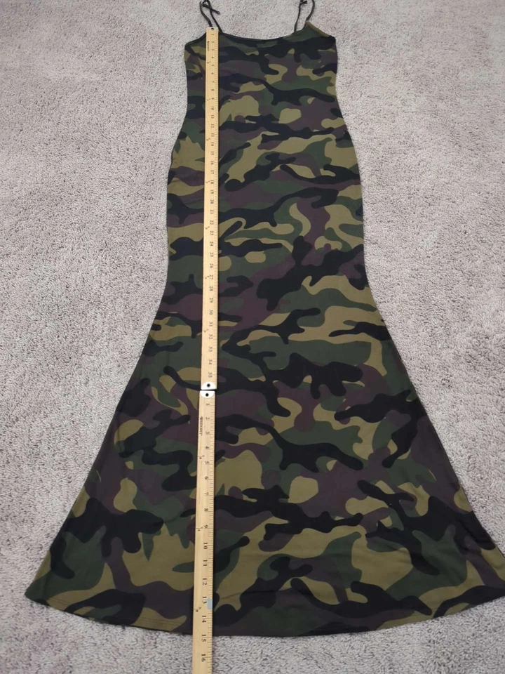 Maxi vestido sin mangas Nova de moda para mujer mediano verde camuflado ceñido al cuerpo dobladillo de sirena Foto 4 de 4