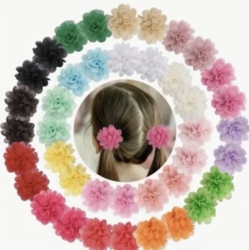 Black Chiffon Flower Adorable Floral Hair Bow Clips Girl Hair Barrette Set - Picture 3 of 5