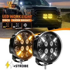 Jumbo 9 Led Spot Lights Amberwhite Drl Strobe Round Truck Suv 4x4 Front Bumper