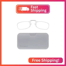 ThinOptics Universal Pod Rectangular Reading Glasses, Clear Frames/White Case, 1