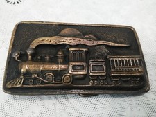 VTG. Steam Engine Brass Belt Buckle Railroad Train Locomotive 3.45''X1.95''