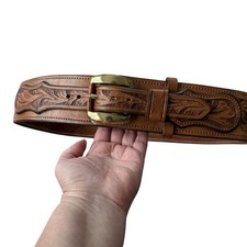 Unique Western Belt North  Judd Buckle Brass Wide Hand Tooled Leather