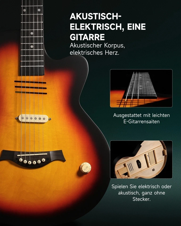 Moukey BCC-100 39" Akustik-E-Gitarre mit passivem Tonabnehmer Gigbag | Sunburst - Bild 3 von 4