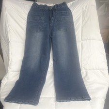 Girls Wide-Leg Blue Jeans Relaxed Fit Medium Wash Button Zip Casual