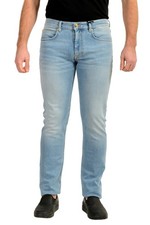 Versace Men's Light Blue Wash Logo Embroidered Straight Leg Jeans US 36 IT 52