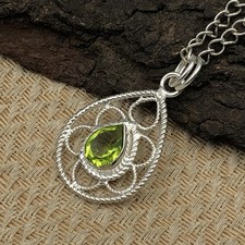 Valentines Sale Sterling Silver August Birthstone Peridot Channel Set Pendant