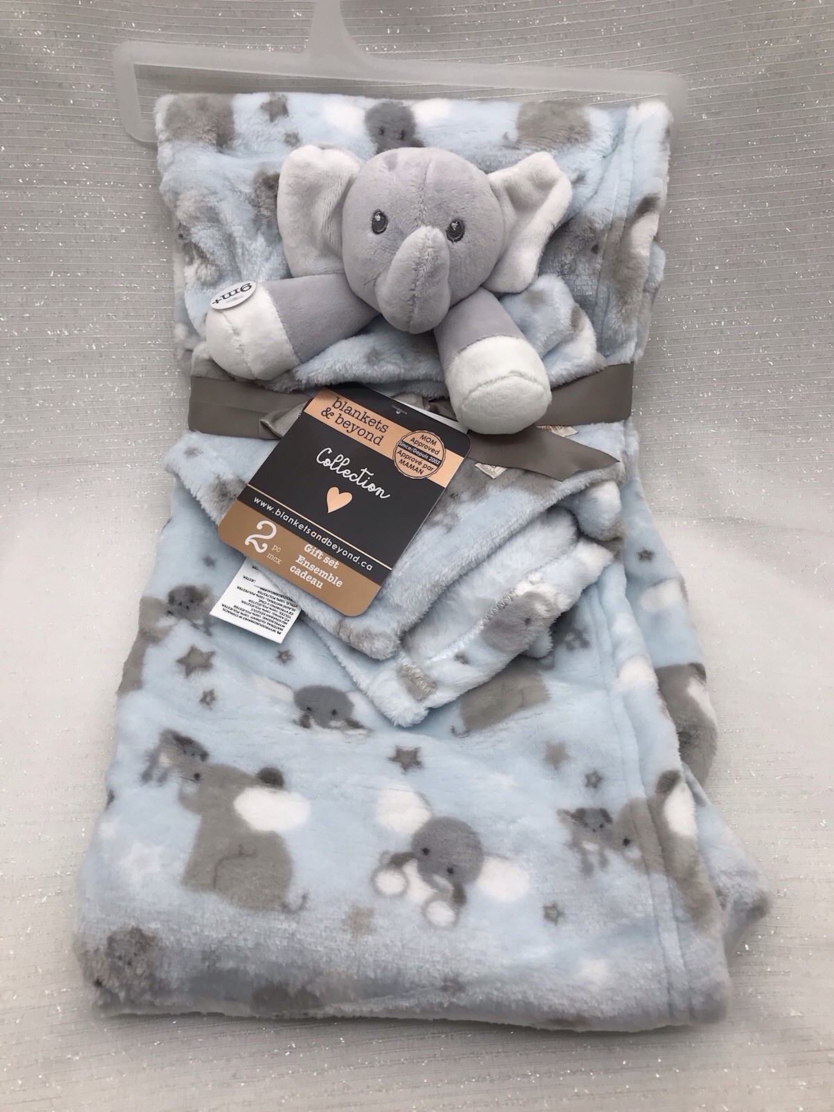 Blankets & Beyond Elephant Baby Security Blanket 28x32" Lovey Set Blue Gray NEW