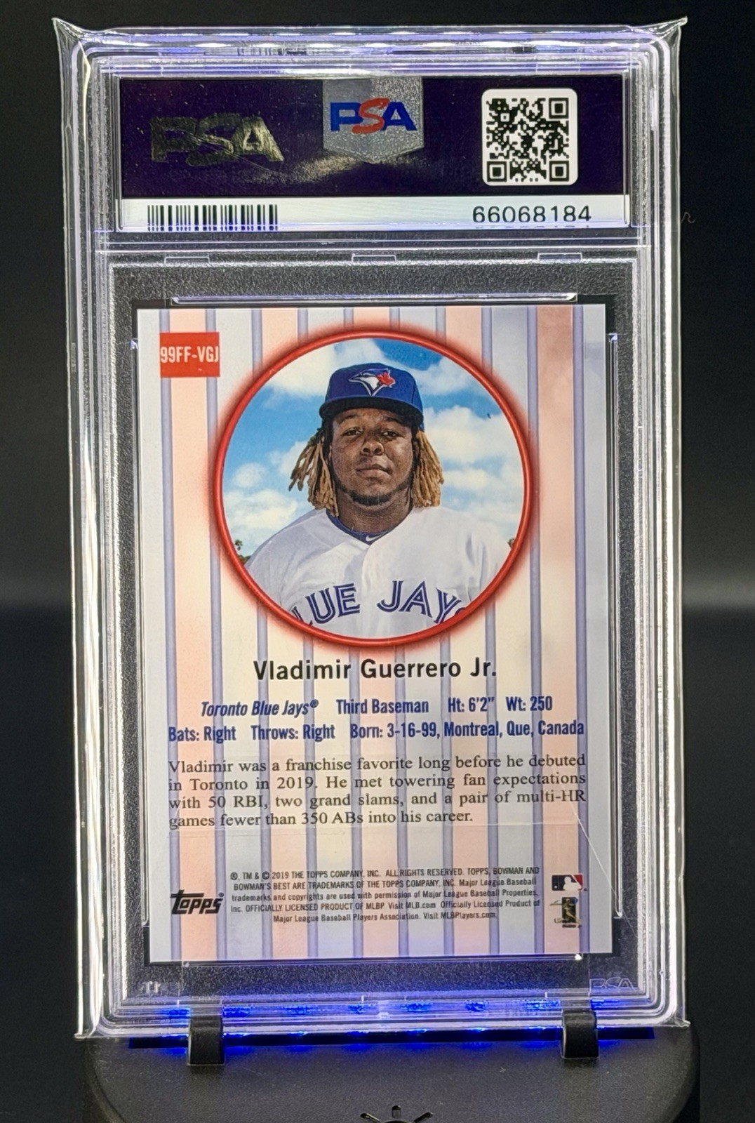 2019 Bowman’s Best VLADIMIR GUERRERO JR 99 Franchise Favorites ATOMIC RC PSA 10 view 2