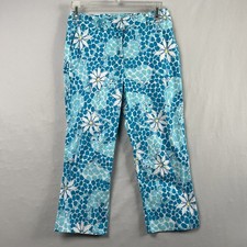 Vintage Lilly Pulitzer Cropped Pants Womens 8 Floral Leopard Stretch Blue