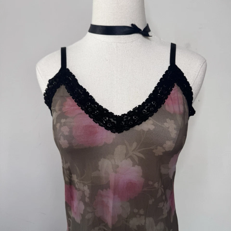 Vestido Babydoll Vintage Púrpura Floral Malla Negro Encaje Sin Mangas Lencería Gótico M Foto 2 de 4