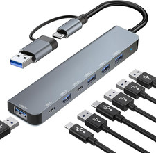 7-in-2 USB C Hub with 1 USB 3.0, 4 USB 2.0, 2 USB C Ports for All Devices