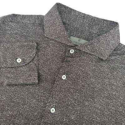 Canali Button Down Shirt Mens XL Burgundy White Textured Cotton Made in Italy