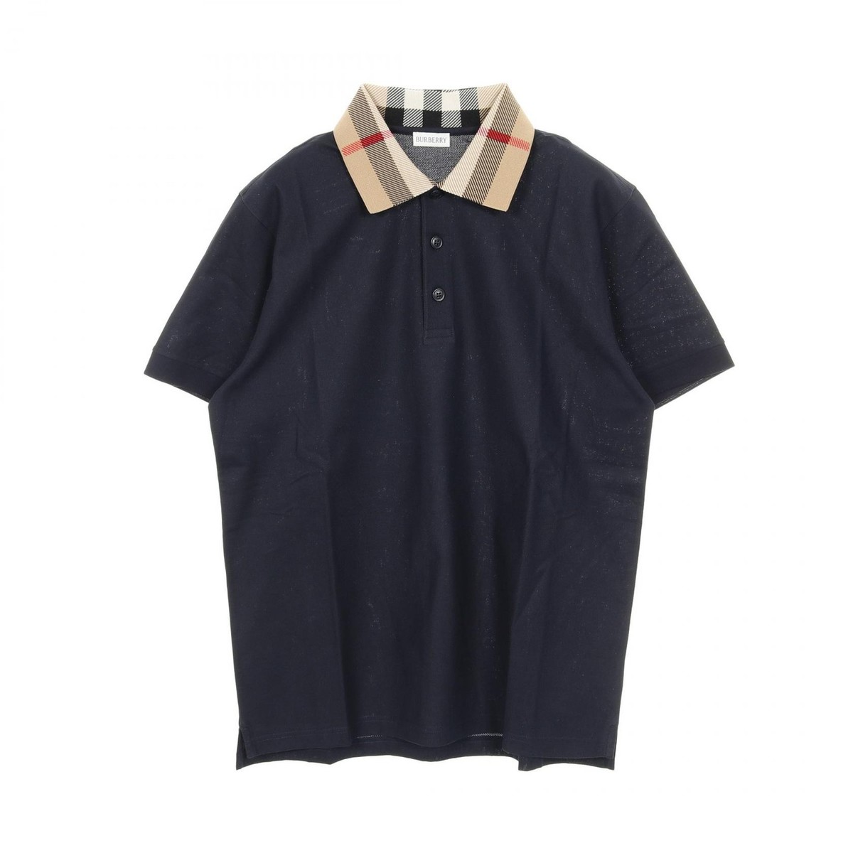 BURBERRY Collar check Polo shirt 8072661L cotton Navy Brown #L NEW
