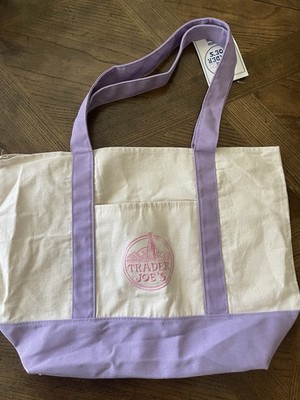 Trader Joe's Large Canvas Tote Bag Purple (Limited Edition Sold Out Item NWT