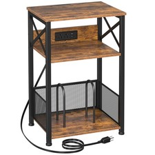Record Player Stand with Charging Station, Turntable Stand with Storage Cabin...