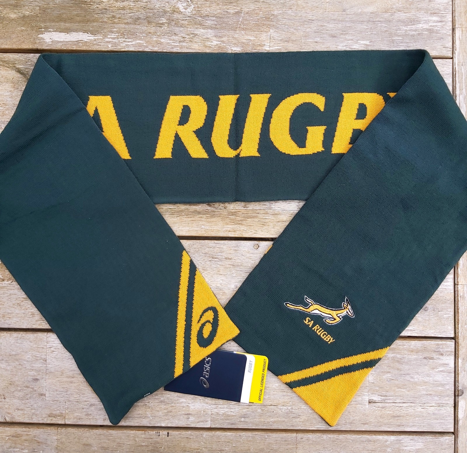 ASICS Official SA RUGBY Green SCARF South Africa Springboks Double Sided Tags