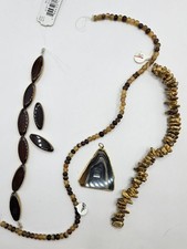 Beads and pendant for jewelry making, mixed materials and sizes browns tans