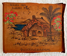 Auckland New Zealand-Hand Tooled  Colored Leather Photo Postcard Album