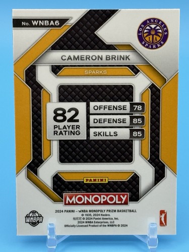 Cameron Brink 2024 Panini Prizm Monopoly WNBA - #WNBA6 RC Rookie Sparks - Picture 2 of 2