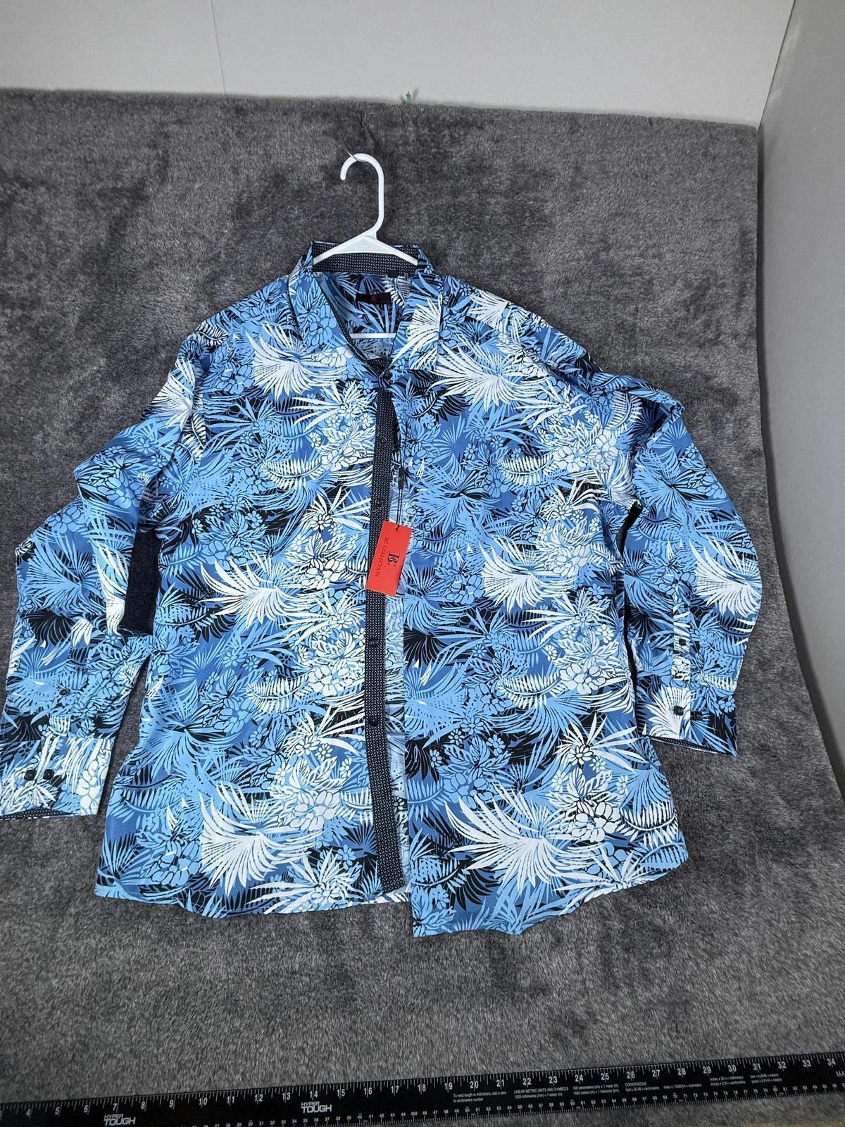 KC Collection Shirt Mens 3XL Blue Hawaiian Floral Button Front Long Sleeve