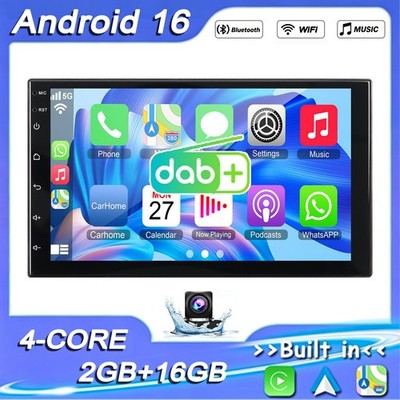 DAB+ 7'' Doppel 2DIN Android 16 Apple Carplay Autoradio Bluetooth GPS NAVI Kamera