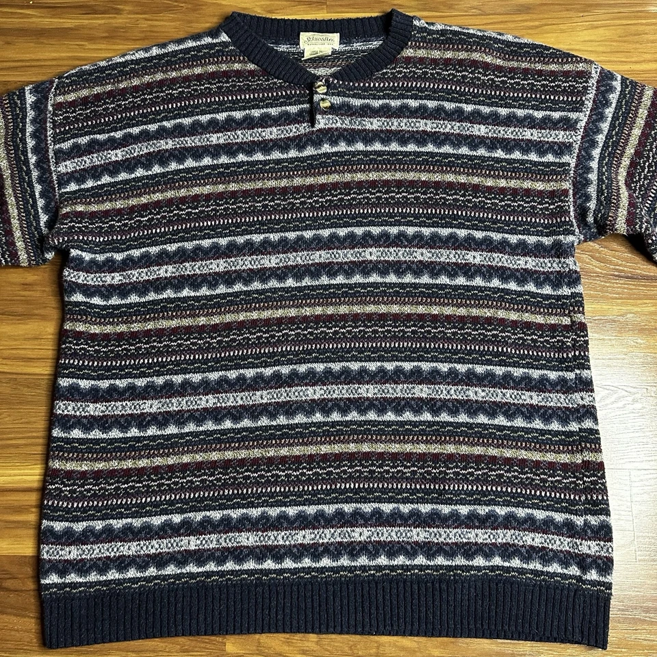 Vintage Fair Isle Nordic Sweater Mens Large Tall St Johns Bay Henley Button USA - Image 3 of 4