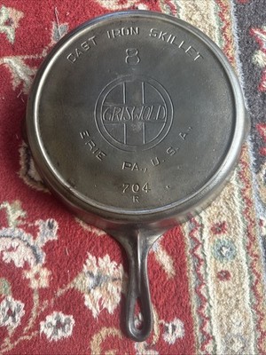 Old Griswold Cast Iron #8 Skillet Large Slant Logo Heat Ring Clean