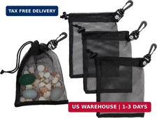 Small Mesh Drawstring Bag With Clip and Toggle Closure Set of 4, Bla