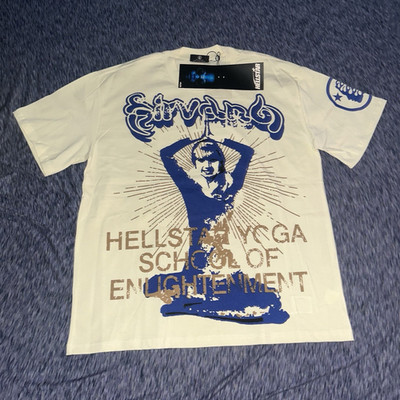Hellstar Men's Graphic Print T-Shirt L White/Blue Short Sleeve Crew Neck