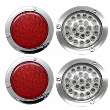 4 Round Trailer Tail Light 24 Led Chrome Bezel Flange Mount 2 Red 2 White