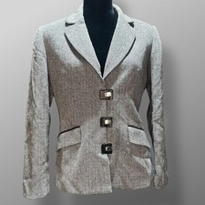 Jones New York Suit Herringbone Blazer Jacket Size 6 Wool Blend Black White