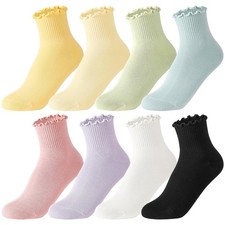 8 Pairs Mothers Day Gift Ruffle Socks Women Cute Frilly Ankle Hosiery Size 5-8