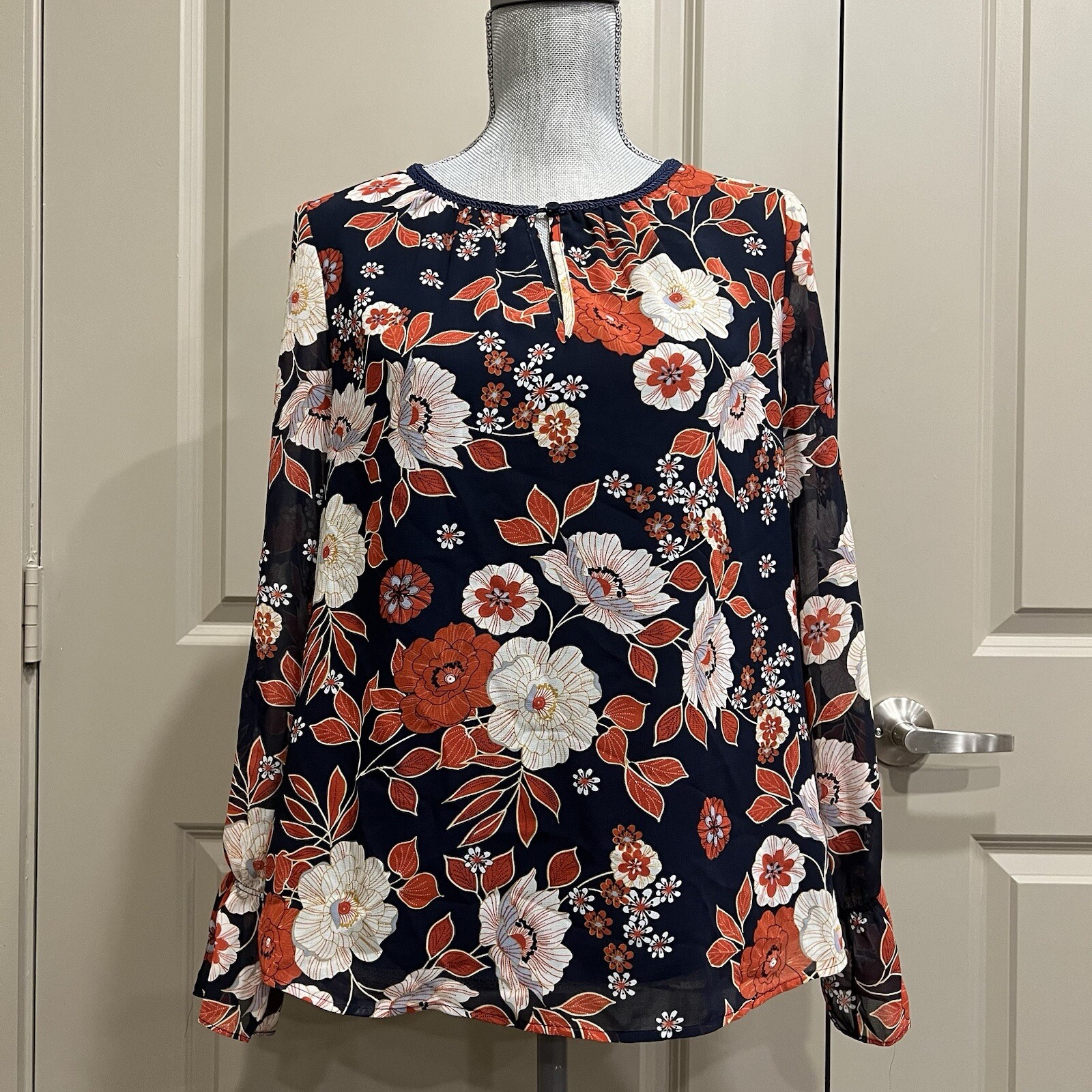 Daniel Rainn Floral Blouse Sheer PM Boho Peasant Cottage Botanical M Layered